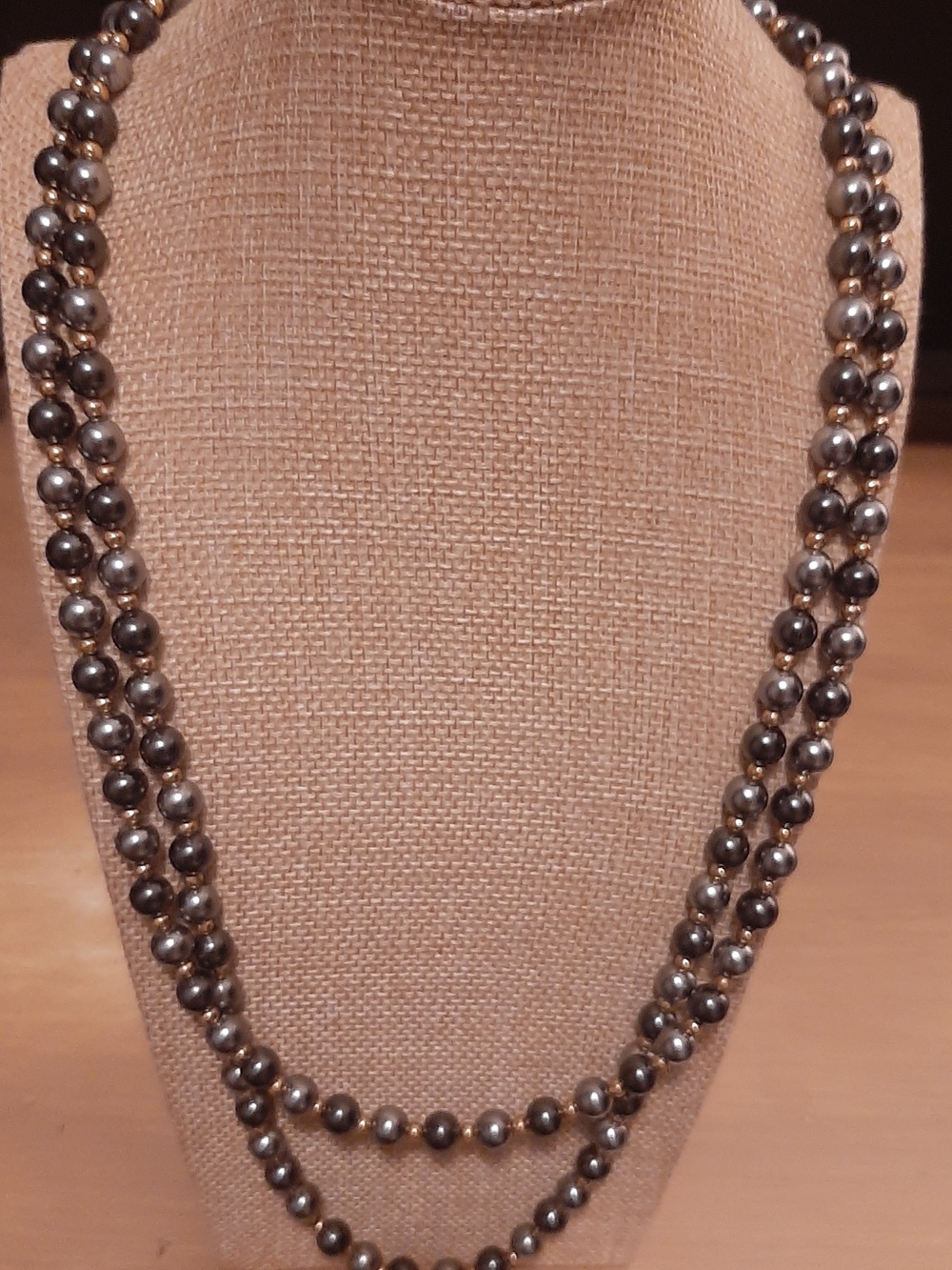 Classic Double Strand Hematite Beaded Necklace - Gray